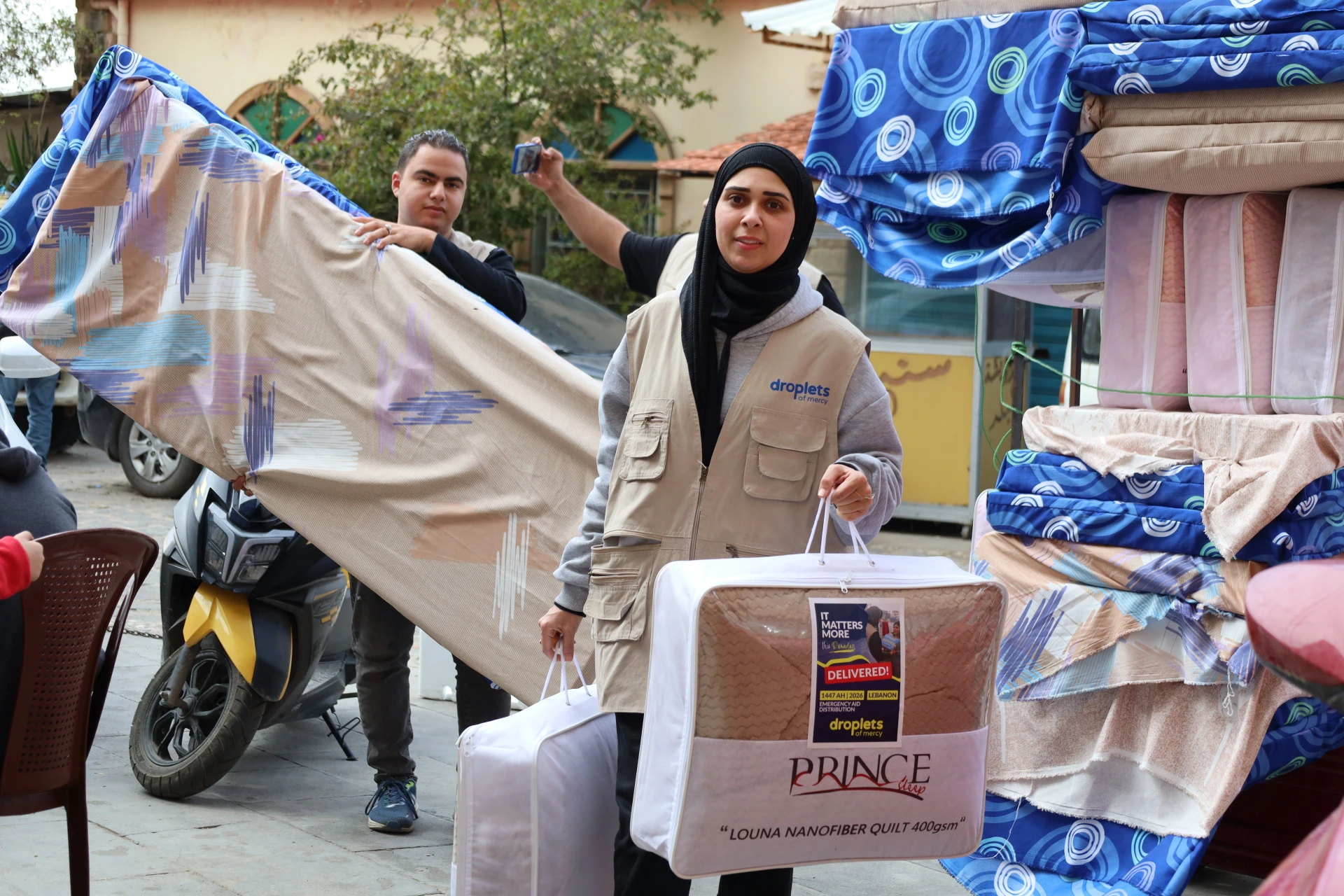Droplets of Mercy volunteers distributing blankets and quilts in Lebanon