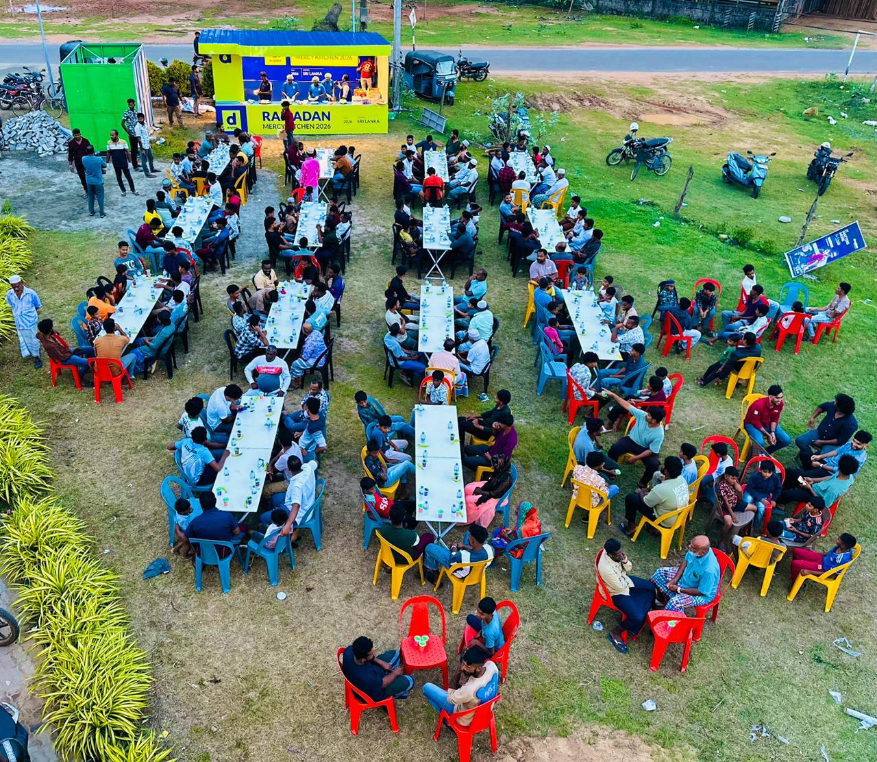 Ramadan Mercy Kitchen 2026 - Aerial view of community iftar in Sri Lanka
