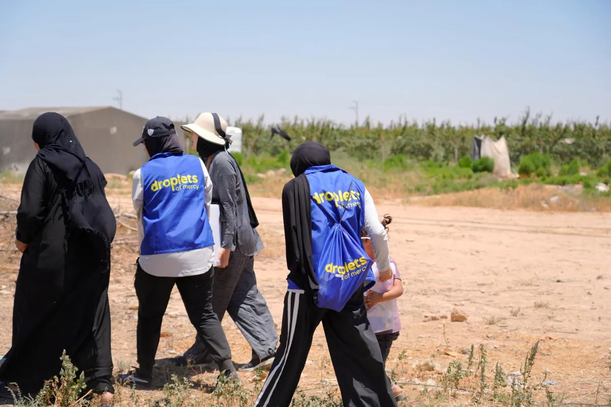 Volunteers walking with community members